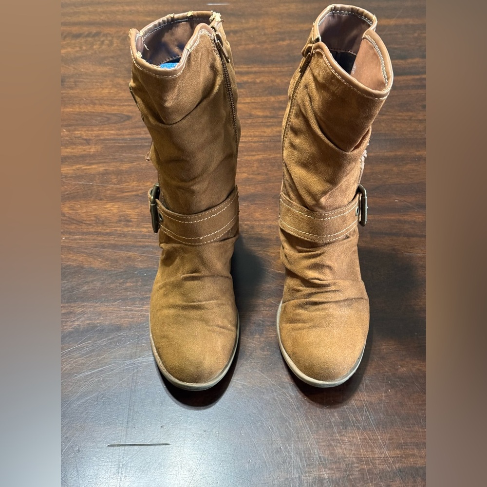 M.P.S London Faux Leather Stylish Tan Ankle Boots with Buckle Detail